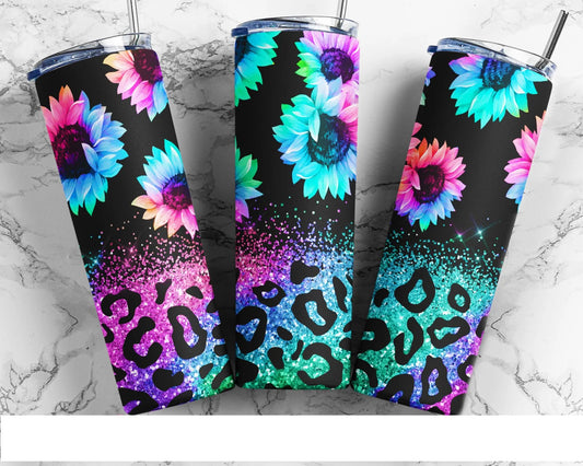 20oz Skinny "Sunflower Glitter Leopard" Tumbler